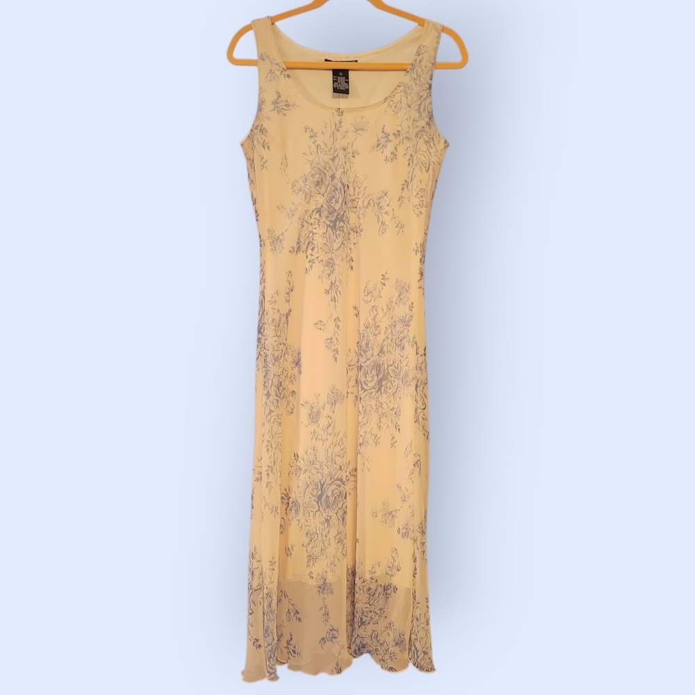 Jonathan Martin Ivory and Light Blue Patterned Midi Dress